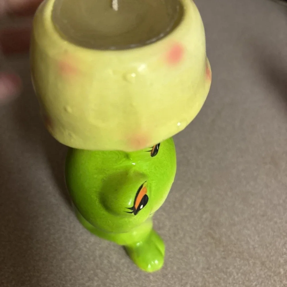 Vintage Frog With Mushroom Candle Holder Kitschy JSNY Taiwan‎ Retro